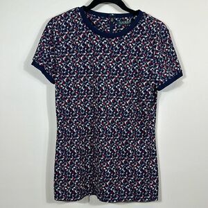 Lauren Ralph Lauren Blue Red Geometric Print Women T-Shirt Size Medium